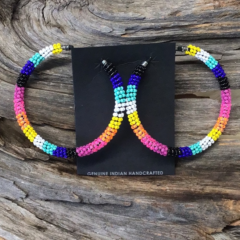 Beaded Neon Hoop Earrings
